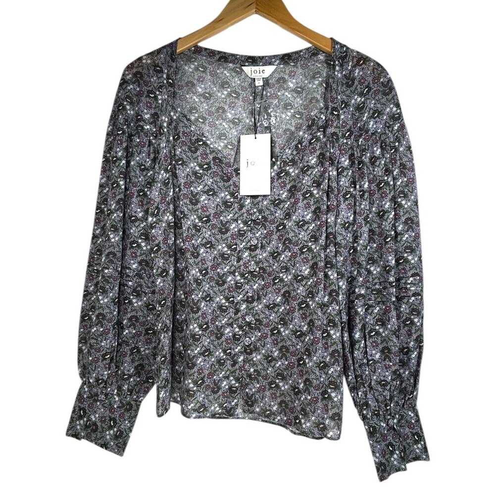 Joie Misty Blouse Sz M Floral LS Peasant Top VNeck Button Up Boho Chic Casual